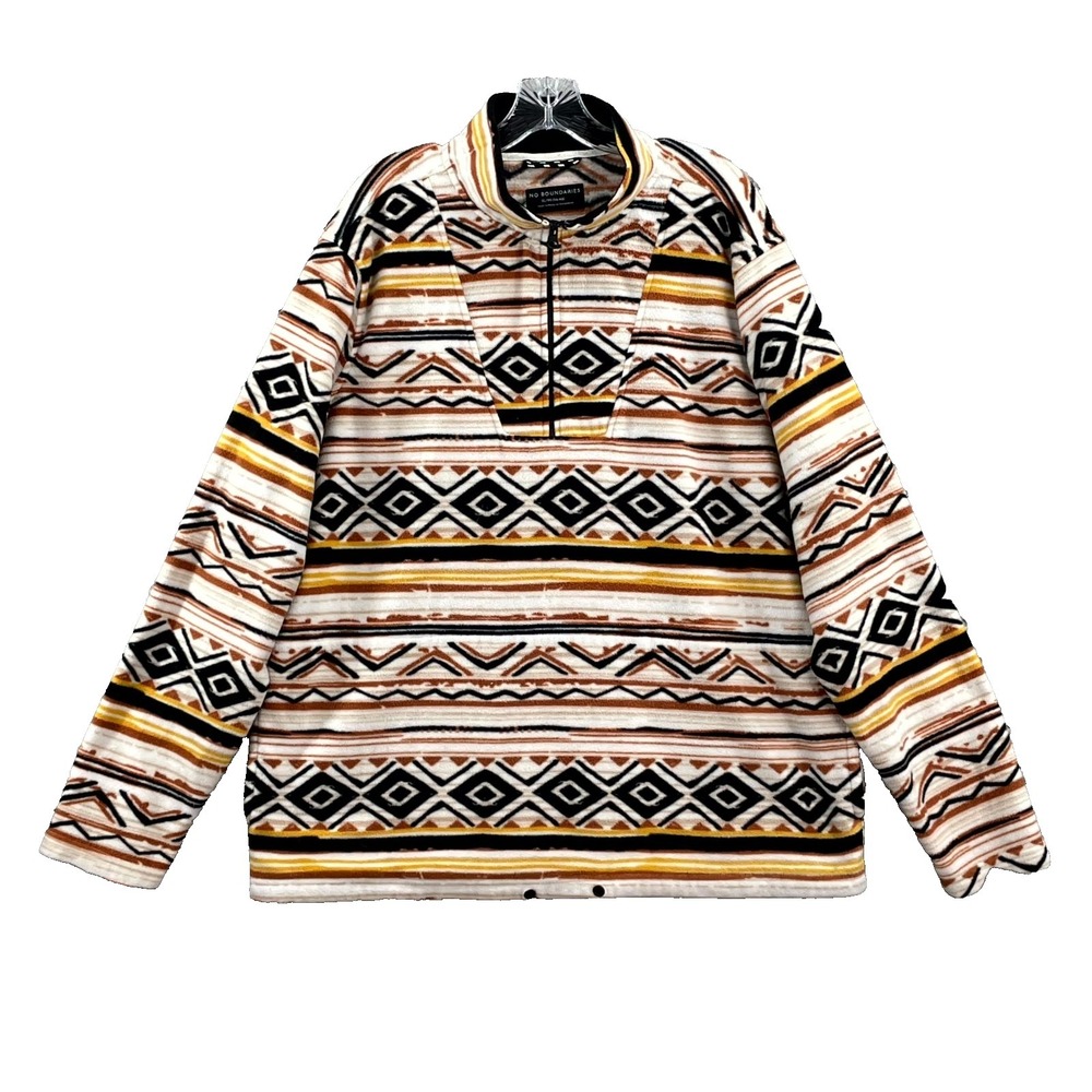 No Boundaries Sweatshirt Men XL Cream Aztec Fleece 1/4 Zip Golf Gorpcore Outdoor